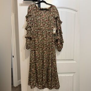 NWT FRYE AND CO. Floral Long Sleeve Maxi Dress in Burnt Olive Combo